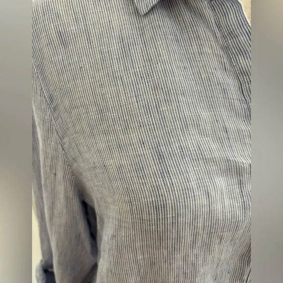 J.Mclaughlin Britt Button Front Collared 100% Linen Shirt - Light blue stripe - Picture 6 of 8